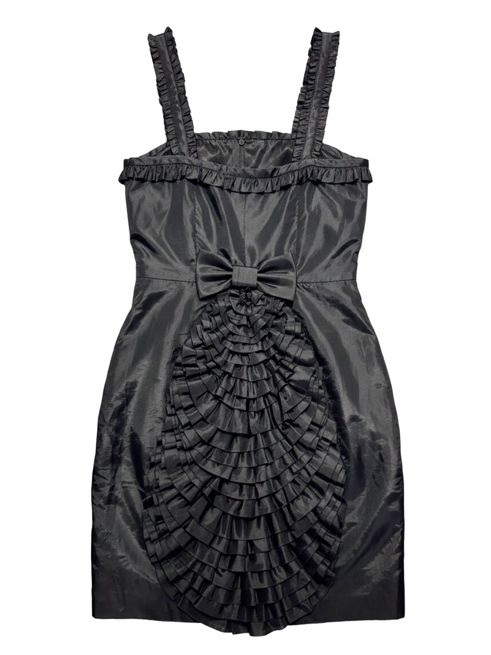Vintage 90s Betsey Johnson Black Ruffled Bow Cocktail Formal Dress